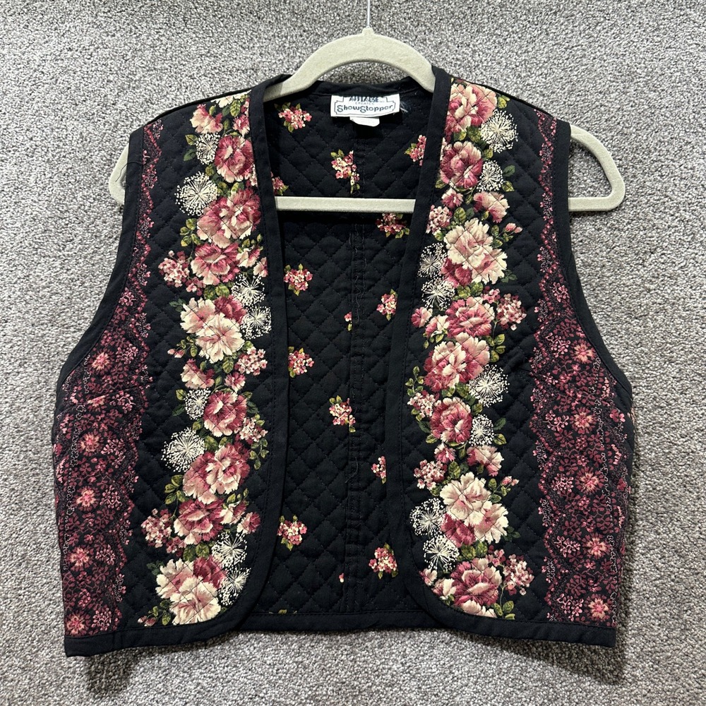 Vintage 90s Applause Showstopper Quilted Floral Vest Women‎ Small Boho Granny